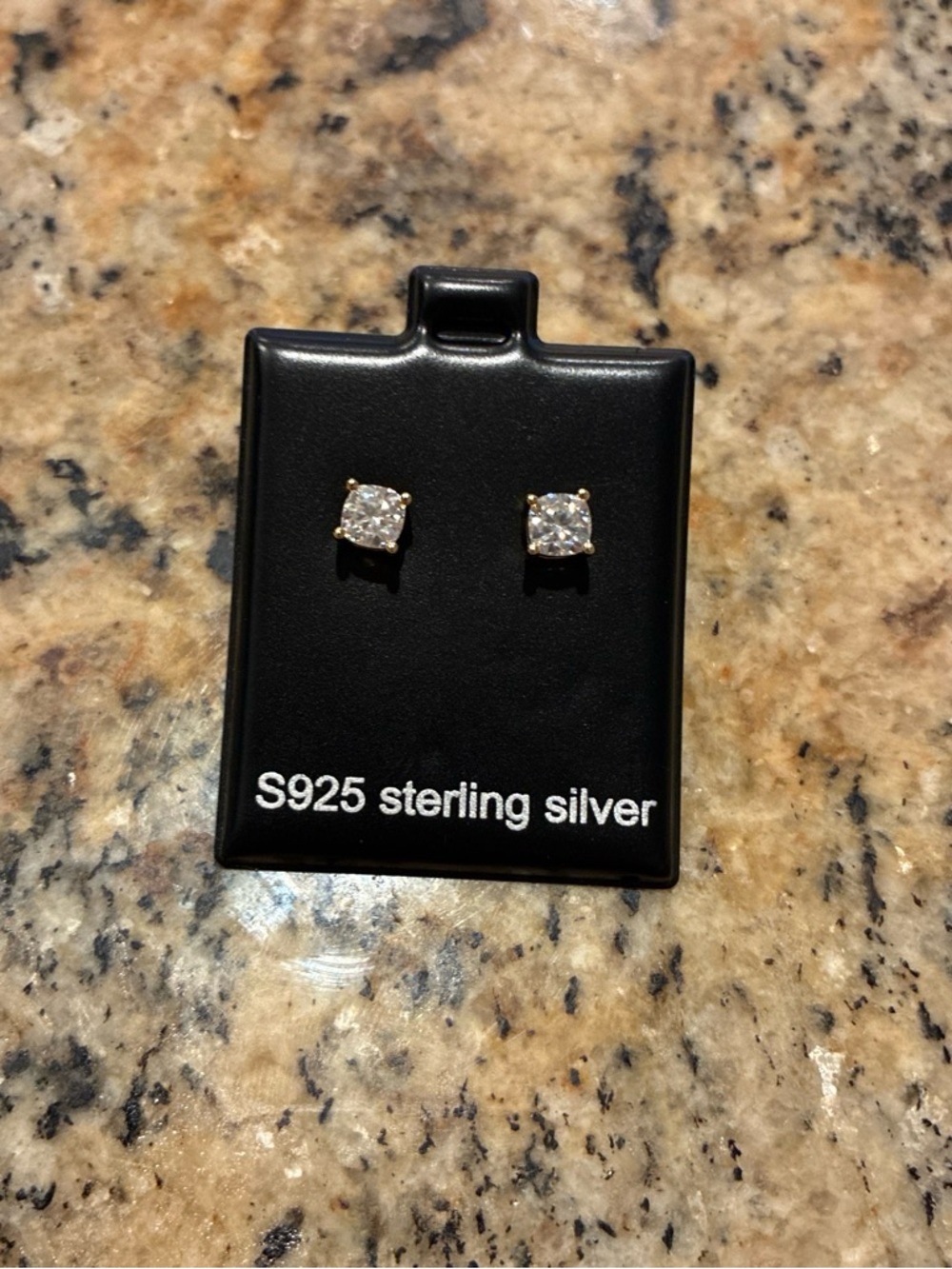 S925 Sterling Silver Cubic Zirconia Stud Earrings - Silver with Gold Prongs